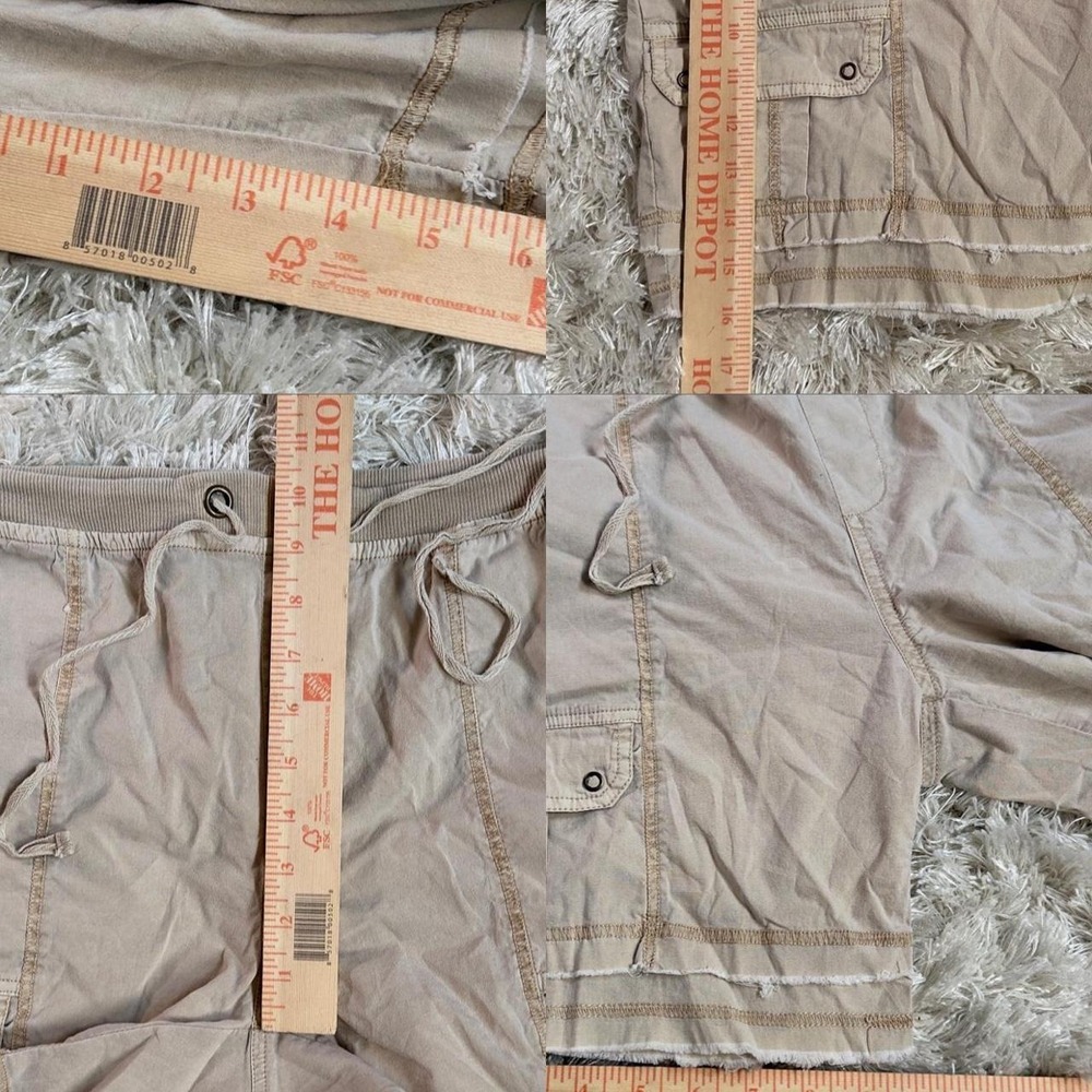 XCVI Beige Cotton Cargo Bermuda Shorts Drawstring Raw Hem Boho Utility Womens M - Picture 7 of 8